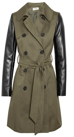 outnet helene berman faux leather sleeved twill trench coat