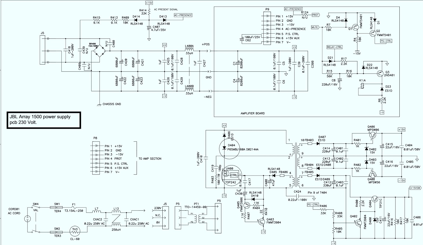 Electro help: JBL 1500 Array schematic - 1000Watts Subwoofer - 230 Volt