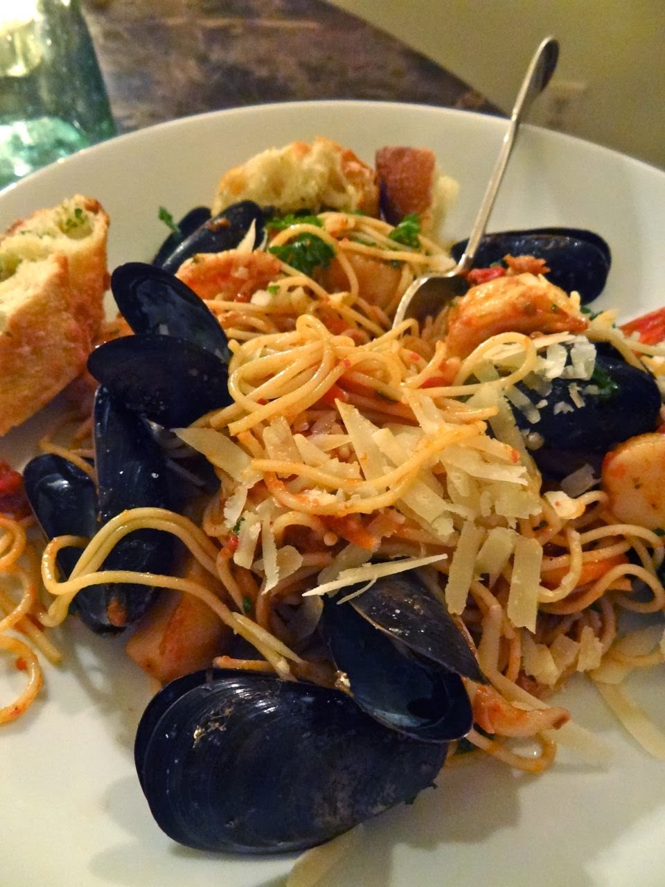 Scrumpdillyicious Seafood Pasta with Mussels, Scallops, Shrimp & Squid