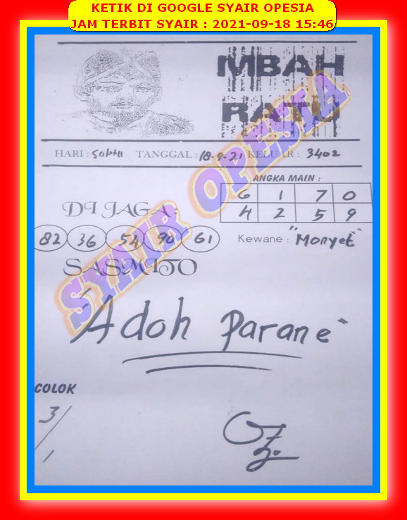 Prediksi Syair HK Jitu Selasa 7 September 2021 SYAIRDEWA