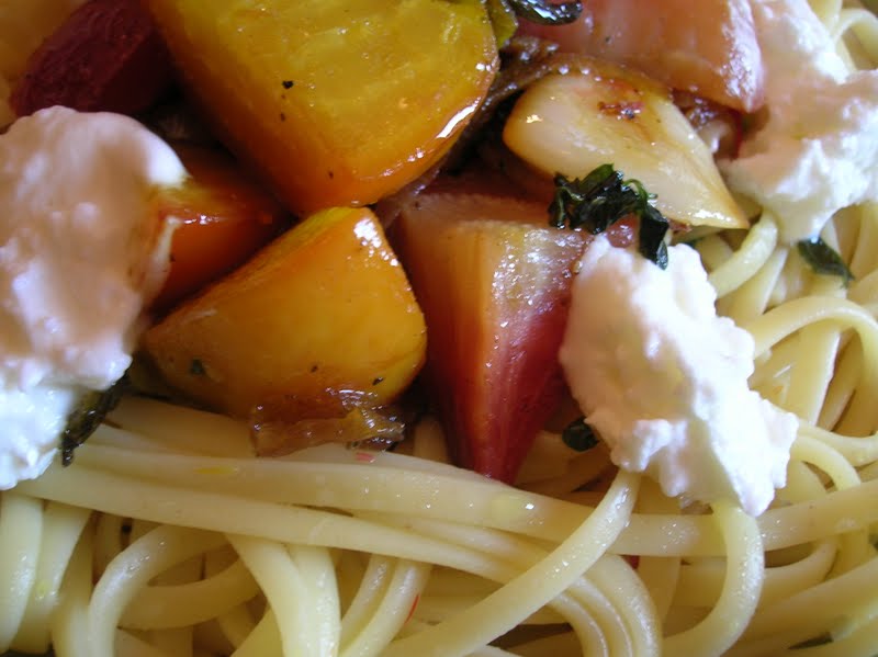 Rindy Mae Saffron Linguini With HerbRoasted Beets and Goat Cheese