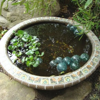 coastal garden idea with glass floats