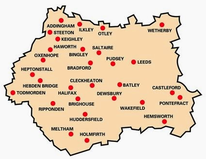 Map of West Yorkshire County, UK - Free Printable Maps