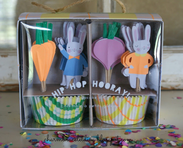 Hip Hop Hooray box of cupcake liners and paper bunny picks