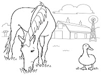 Gambar Kuda Sedang Memakan Rumput Untuk Diwarnai Anak-Anak