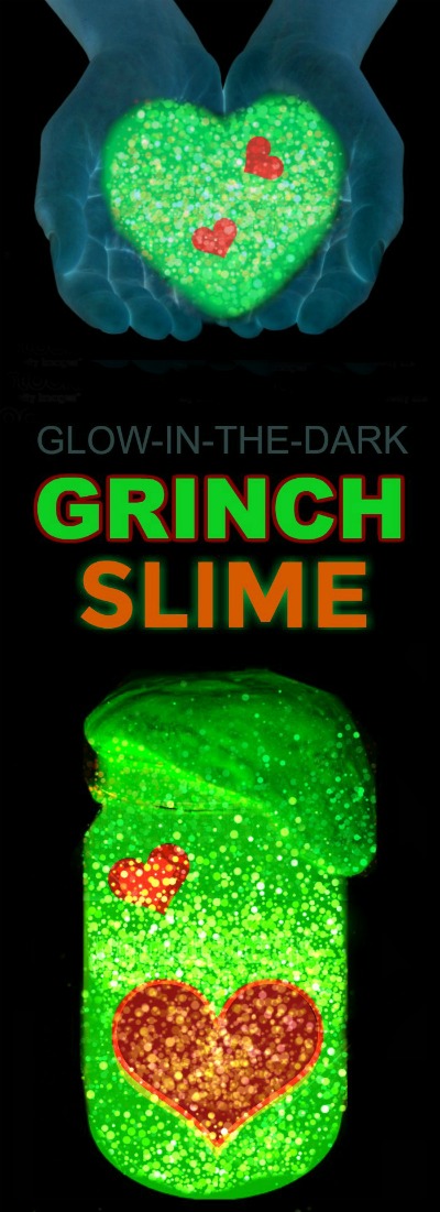 FUN KID PROJECT: Make glowing Grinch slime! So fun & smells just like Christmas! #slime #Christmas #crafts #kids