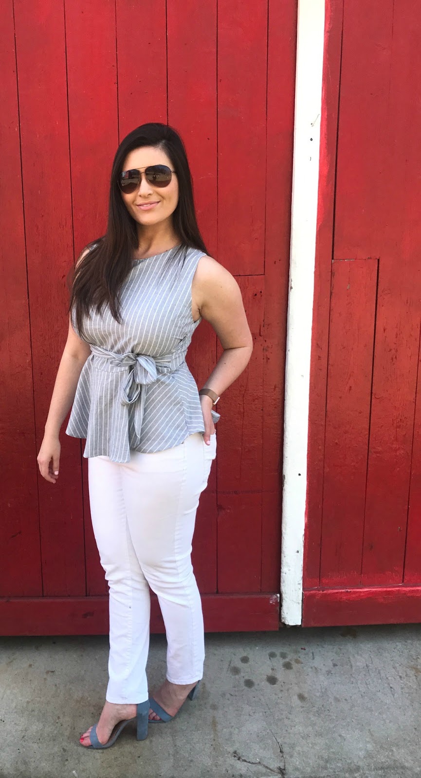 nautical outfit, what to wear in the spring, what to wear in summer, how to style white jeans, target block heels, shop the mint boutique, peplum top, how to style a peplum top, nautical inspired outfits, fourth of july outfit ideas