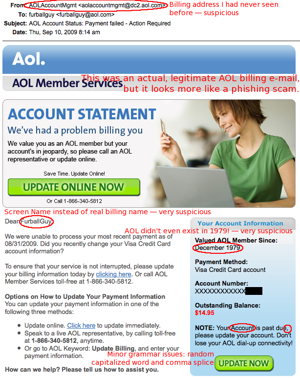 the JoshMeister on Security AOL Phishing Scam "Billing update must be