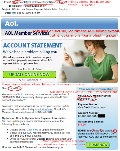 the JoshMeister on Security AOL Phishing Scam "Billing update must be
