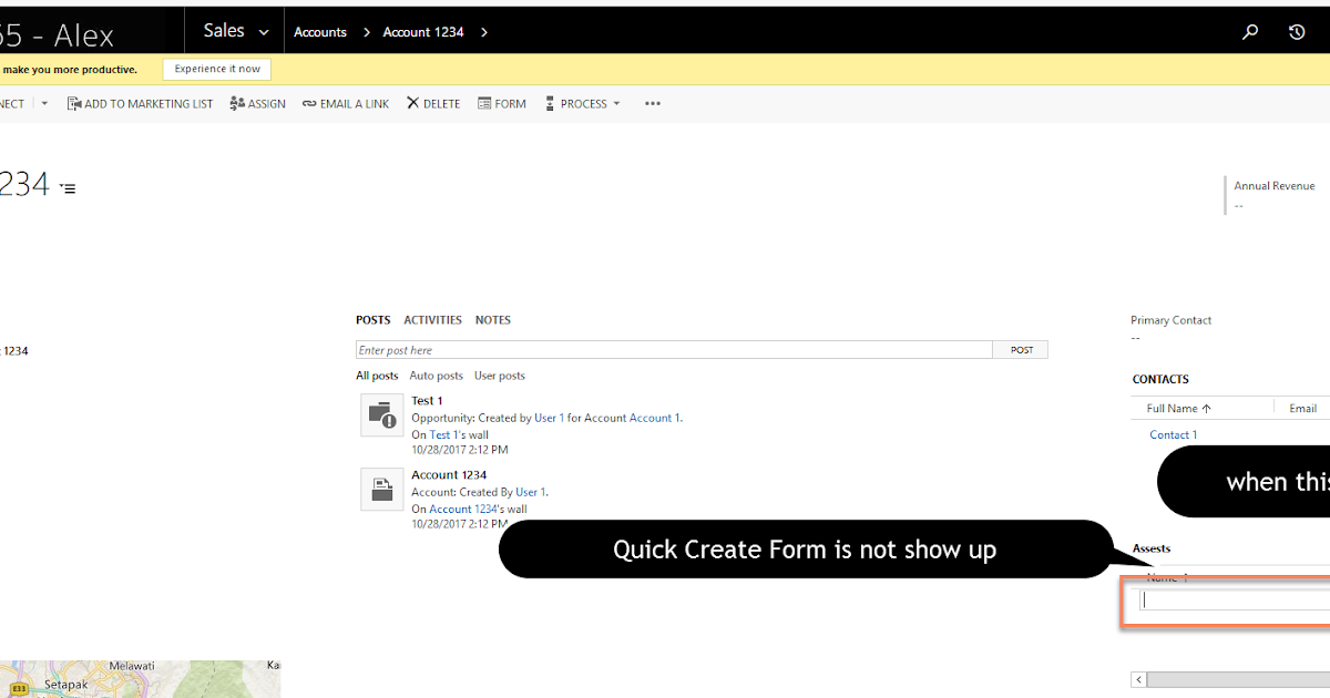 Dynamics 365 CRM Dynamics 365 Quick Create Form does not show up