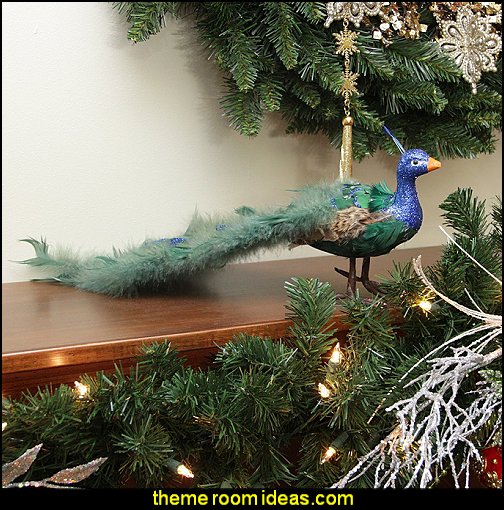 Colorful Green Regal Peacock Bird with Closed Tail Feathers Christmas Decoration