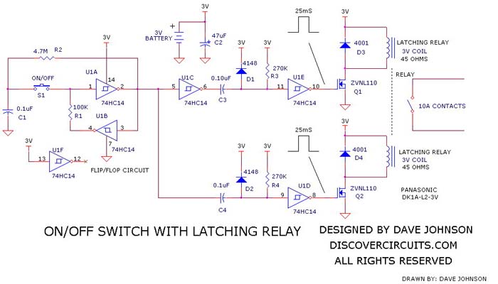 Latching Relay On/Off Switch Circuit - My electronic