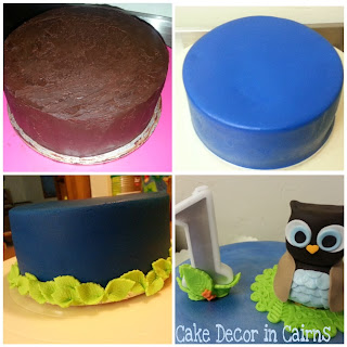  Ganache and Fondant covered cake and owl topper steps. 