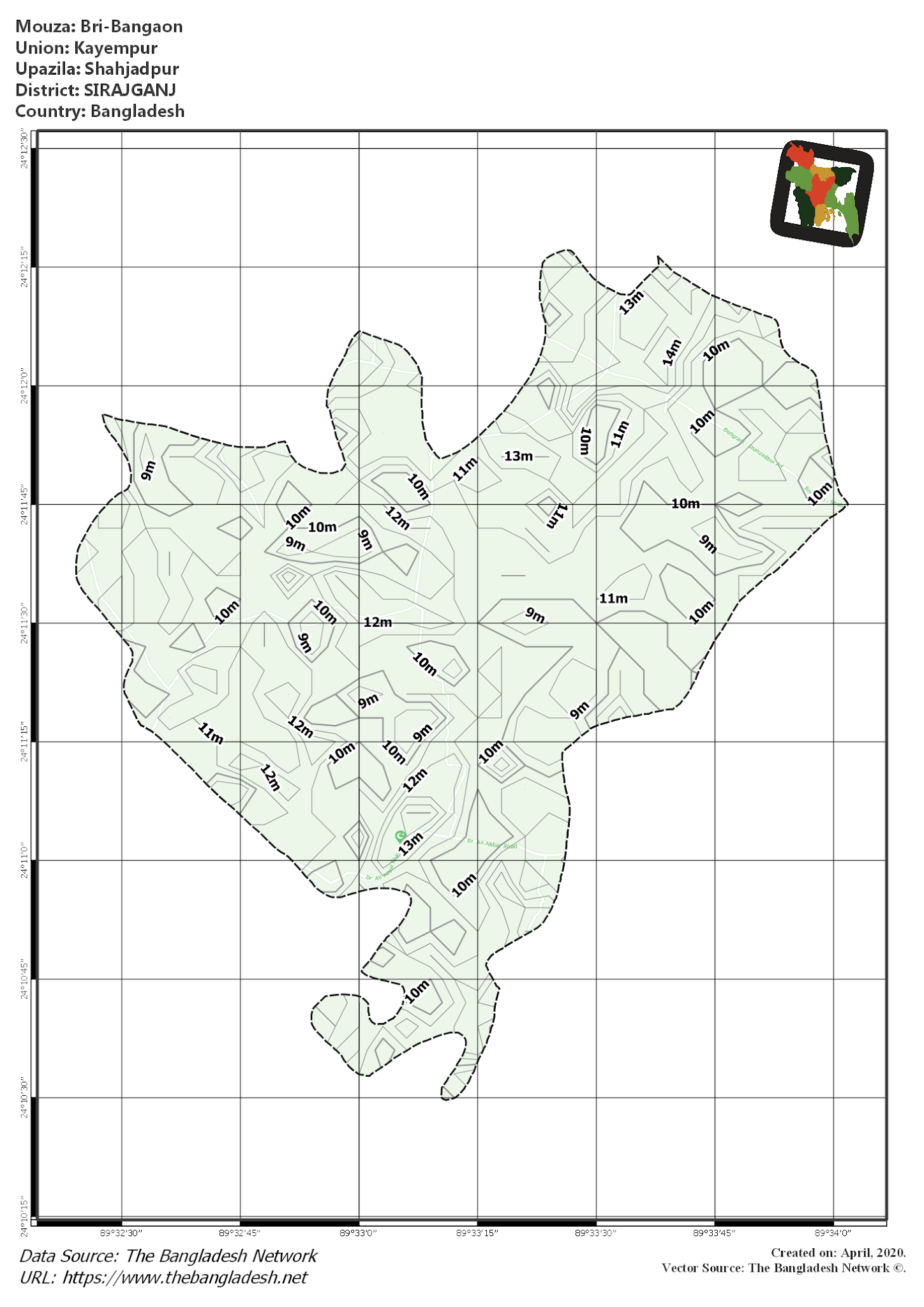 Map of Bri-Bangaon Mouza of Shahjadpur Upazila, SIRAJGANJ Map of Bri-Bangaon Mouza of Shahjadpur Upazila, SIRAJGANJ, Bangladesh.