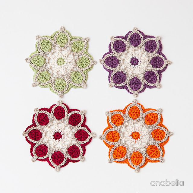 Winter Flowers crochet coasters, motif # 1 / 2017 Anabelia Craft Design