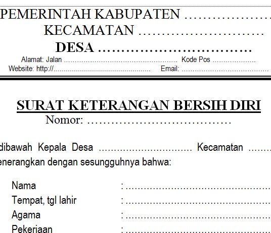 Contoh Surat Keterangan Bersih Diri Skbd Yoga Abadi