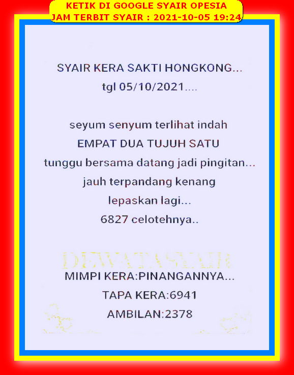 Syair Toto Hongkong 5 Oktober 2021 Royal Syair