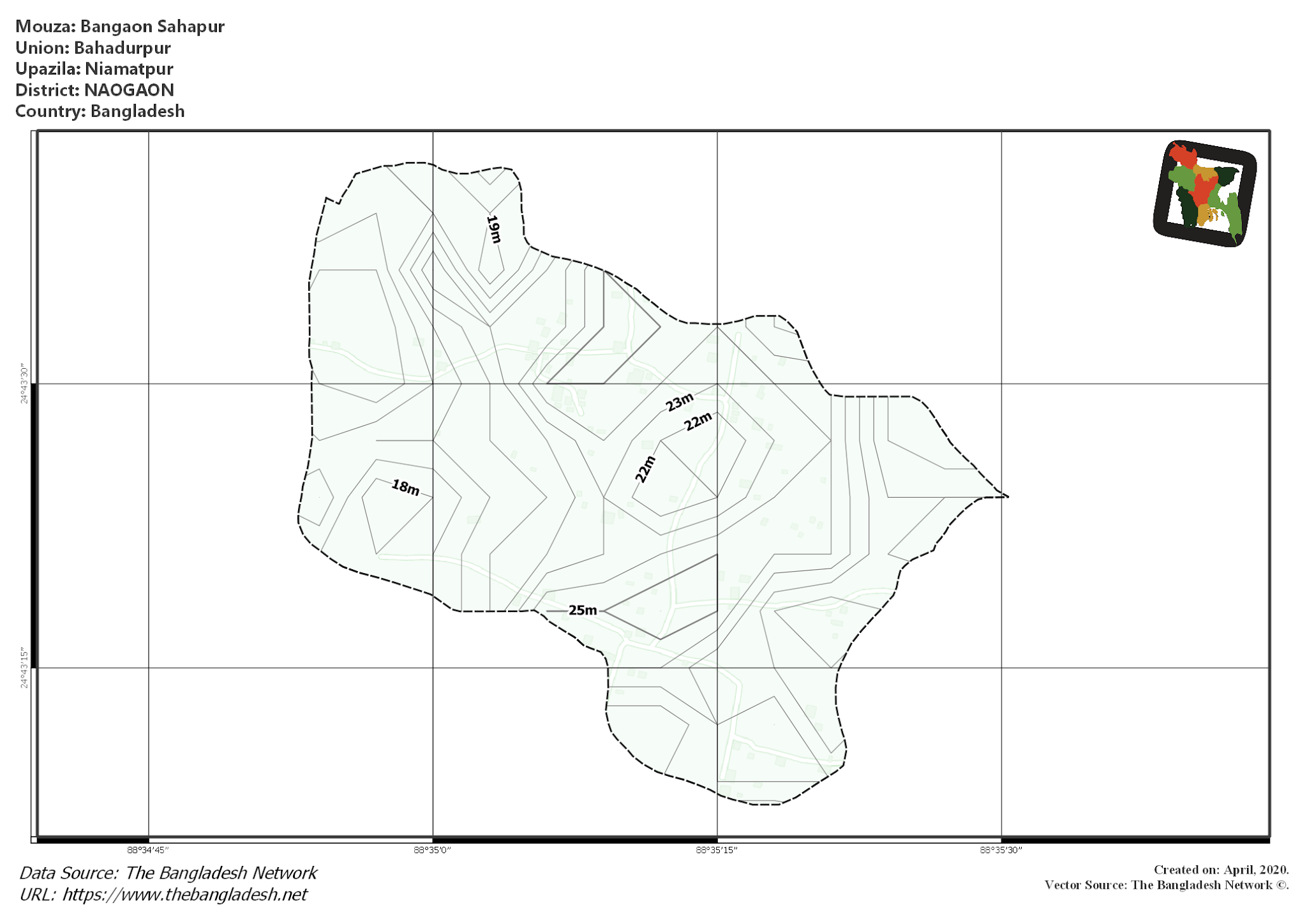 Map of Bangaon Sahapur Mouza of Niamatpur Upazila, NAOGAON, Bangladesh.