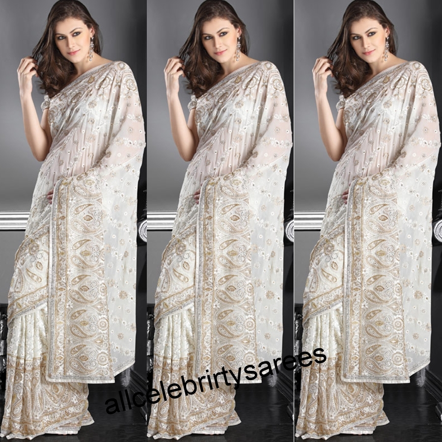 All Celebrities Sarees Designs Celebrity in white color printed saree