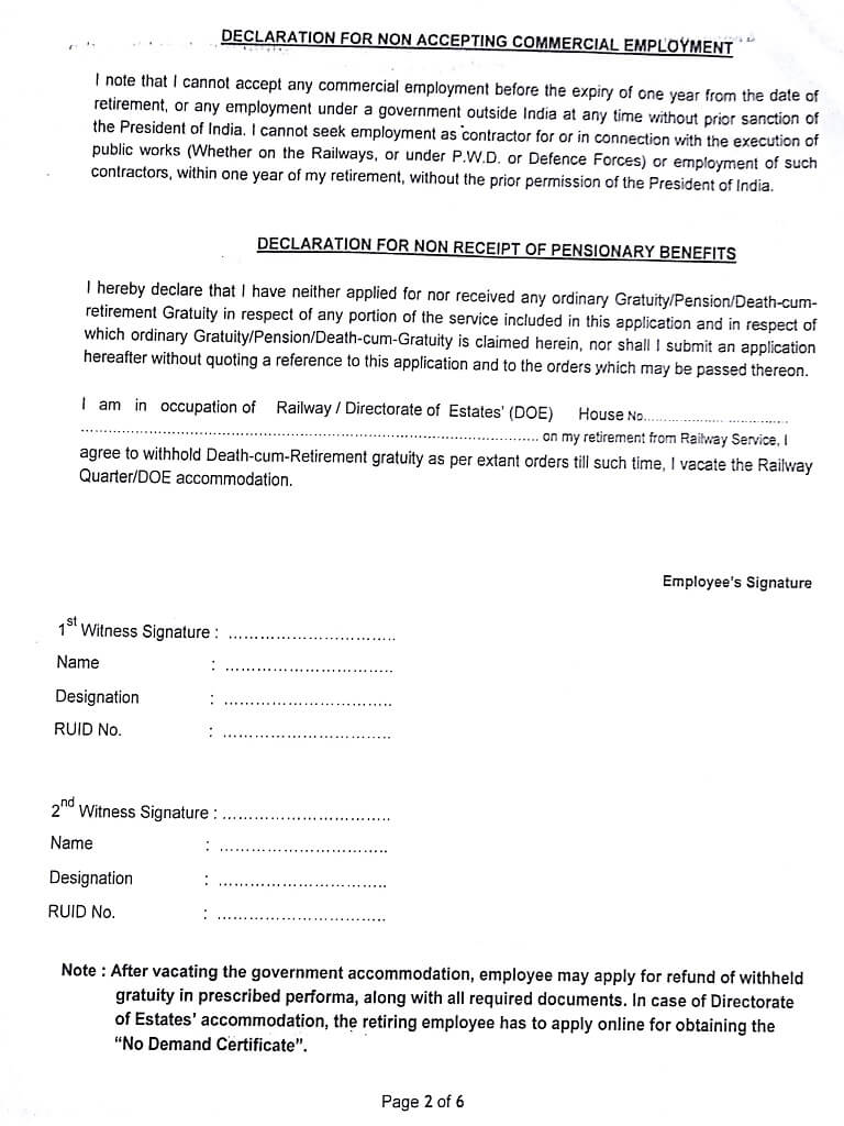 Simplified Settlement Forms to be filled by the retiring Railway