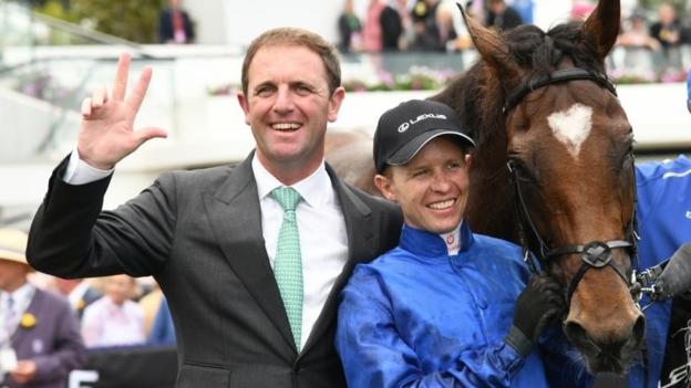 Charlie Appleby Charlie Appleby horse racing trainer saluting the crowd