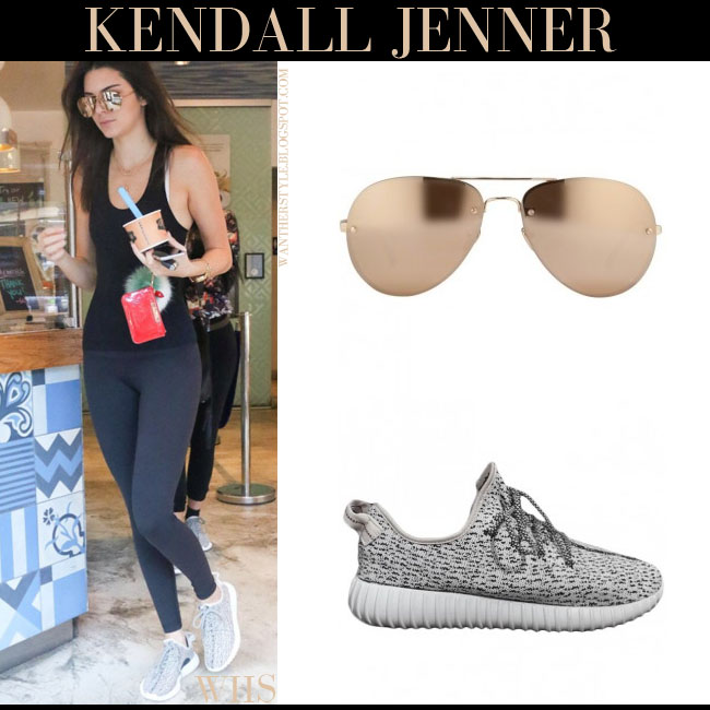 om naturpark Bukser Kendall Jenner in grey Adidas Yeezy sneakers with mirrored gold aviator  sunglasses on June 20 ~ I want her style - What celebrities wore and where  to buy it. Celebrity Style