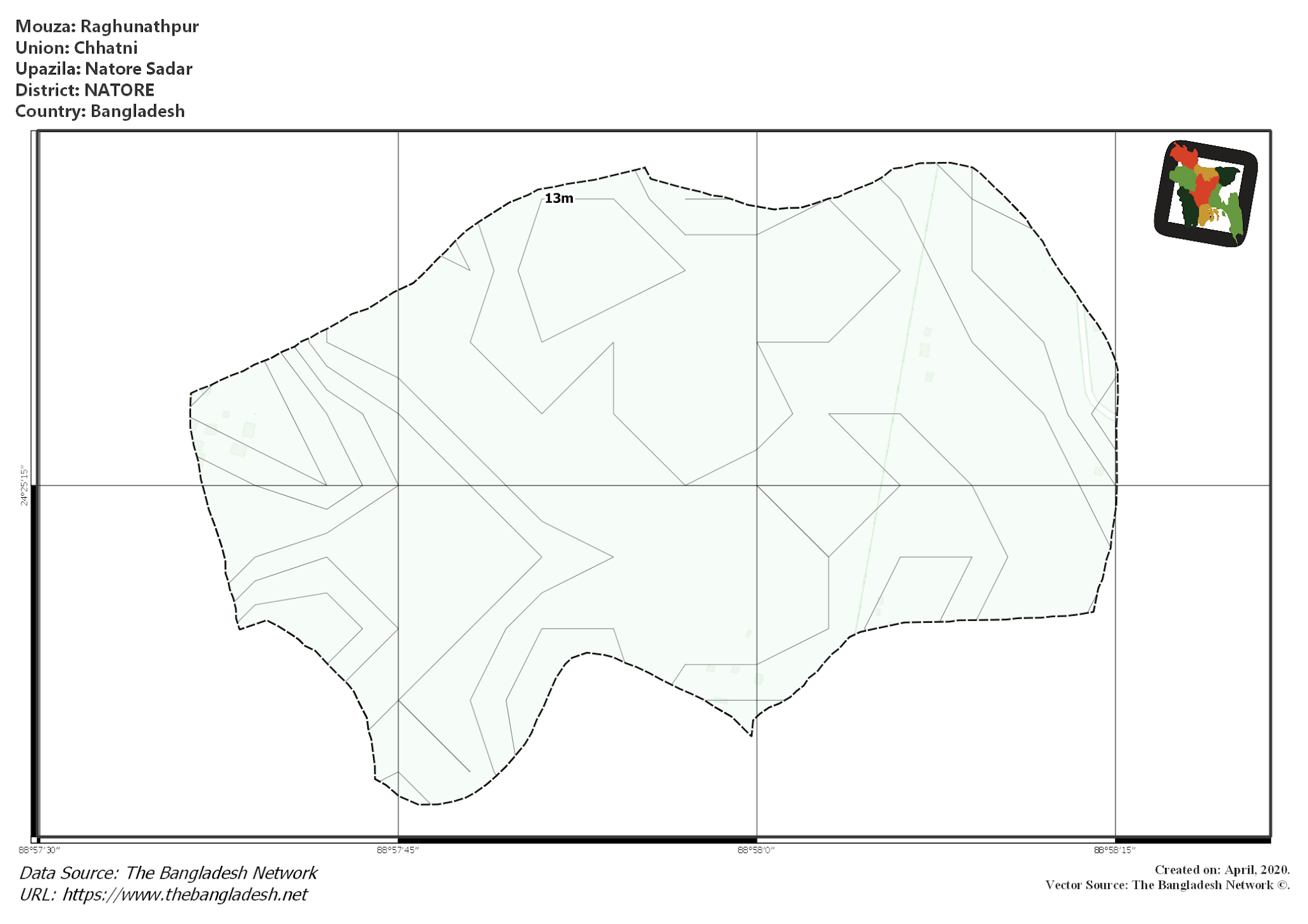 Map of Raghunathpur Mouza of Natore Sadar Upazila, NATORE, Bangladesh.