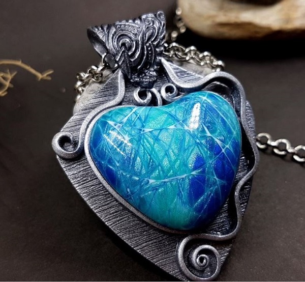 Beautiful Faux Silver Polymer Clay Pendant Tutorial Looks like Metal