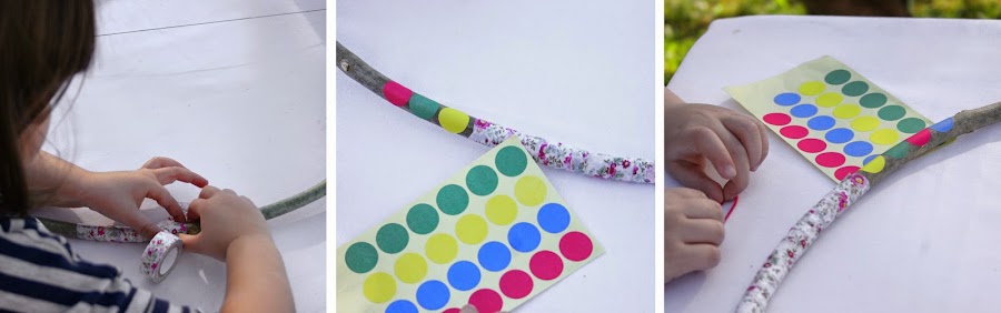 Decorando el arco de indio diy con washi-tape y gomets