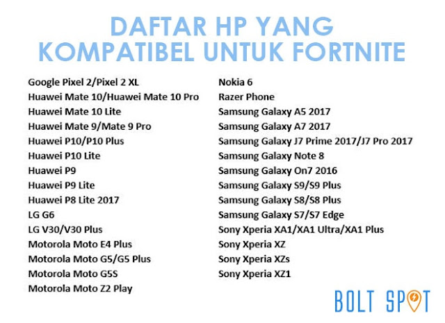 Daftar Smartphone yang mendukung game Fortnite