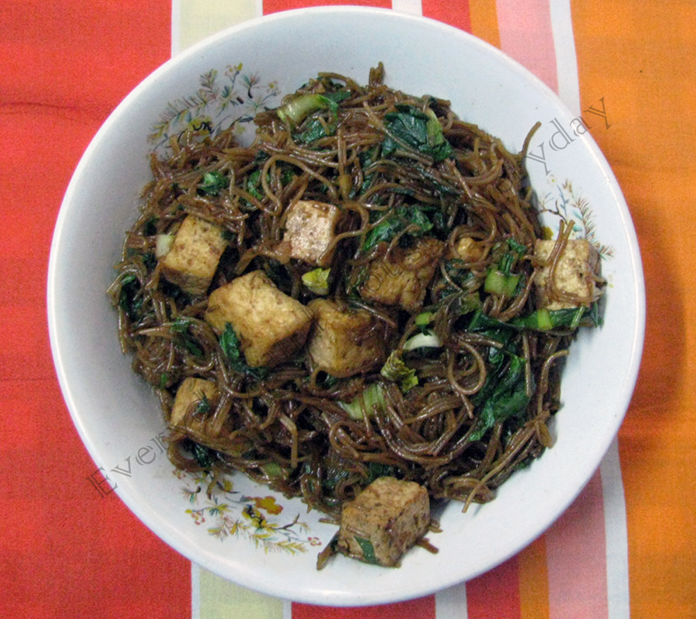 Rice Noodles with Tofu and Greens