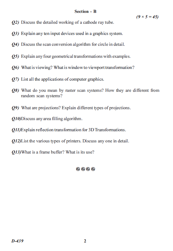 University of Calcutta BCA COMPUTER GRAPHICS 2010 Question Paper
