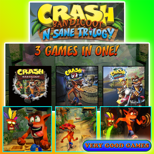 A banner for the review of Crash Bandicoot N. Sane Trilogy - an adventure running game for PS4