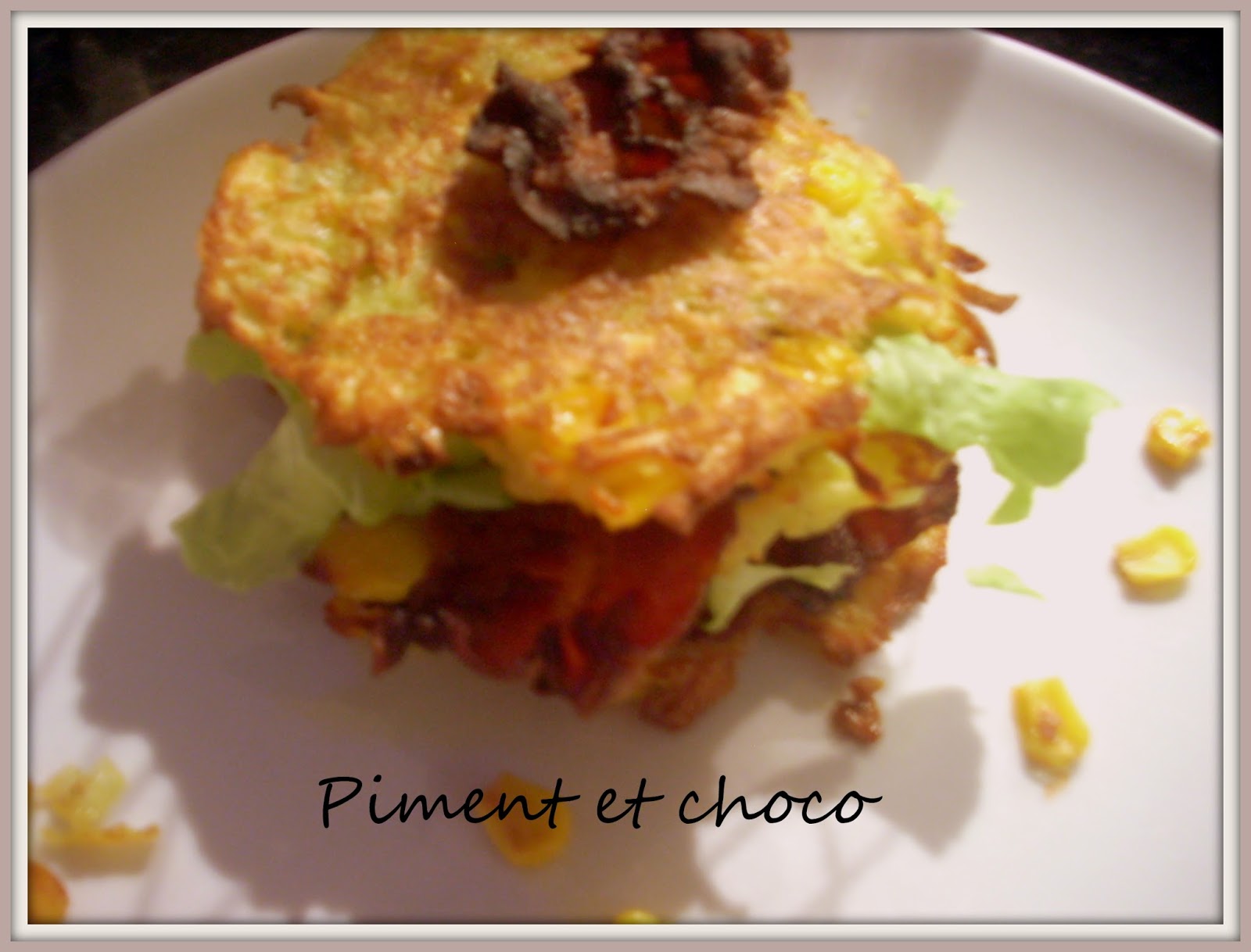 Piment & Choco .: Mille feuille de pomme de terre, salade et poitrine fumée