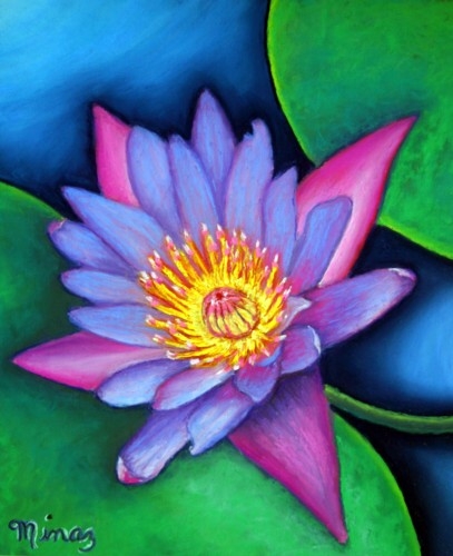 Lotus Divine pastel on sandpaper By Minaz Jantz