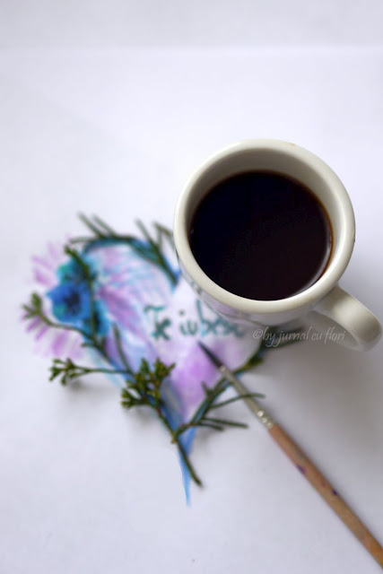 ceasca cafea pensula inima flori acuarela