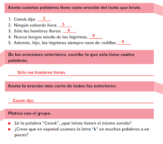 Respuestas Apoyo Primaria Español 2do grado Bloque 1 lección 17 Las palabras en Canek