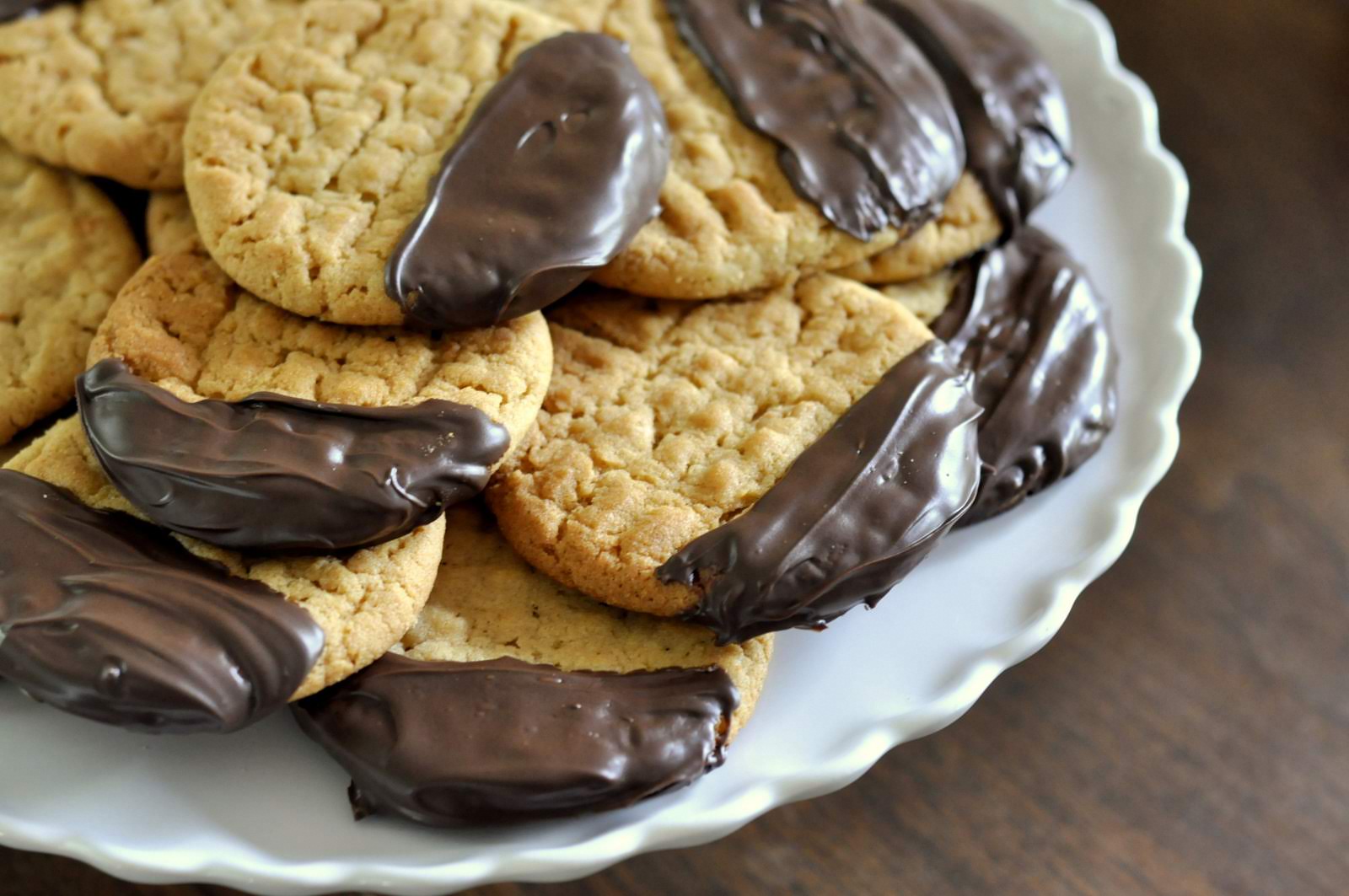 Dark Chocolate-Dipped Peanut Butter Cookies on Taste As You Go