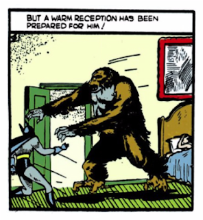 Detective Comics (1937) #31 Page 6 Panel 6: Batman is attacked by a giant ape in his search for Bruce Wayne's fiancee, Julie.