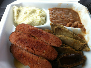 Bill's Bar-B-Q BBQ Barbecue Barbeque White Settlement Fort Worth Texas Combo Plate Brisket Hot Links Sausage Potato Salad Beans