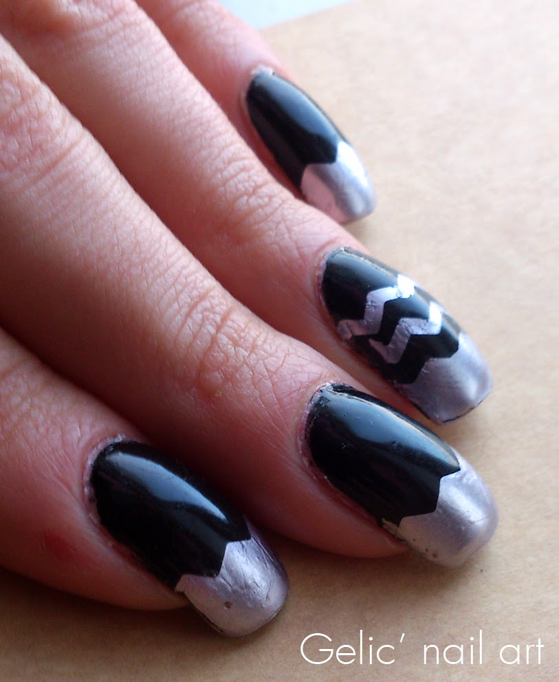 Gelic' nail art Zig zag nail art in black and silver