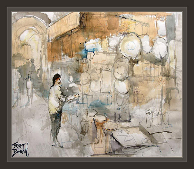 GRAN BAZAR-ESTAMBUL-ACUARELAS-PINTURA-PINTOR-ERNEST DESCALS