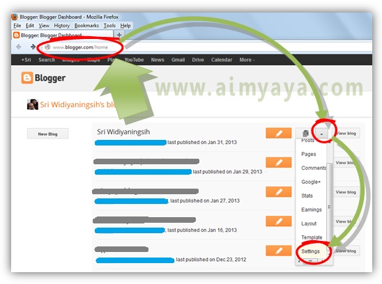  Gambar: Mengatur setting blog di blogger