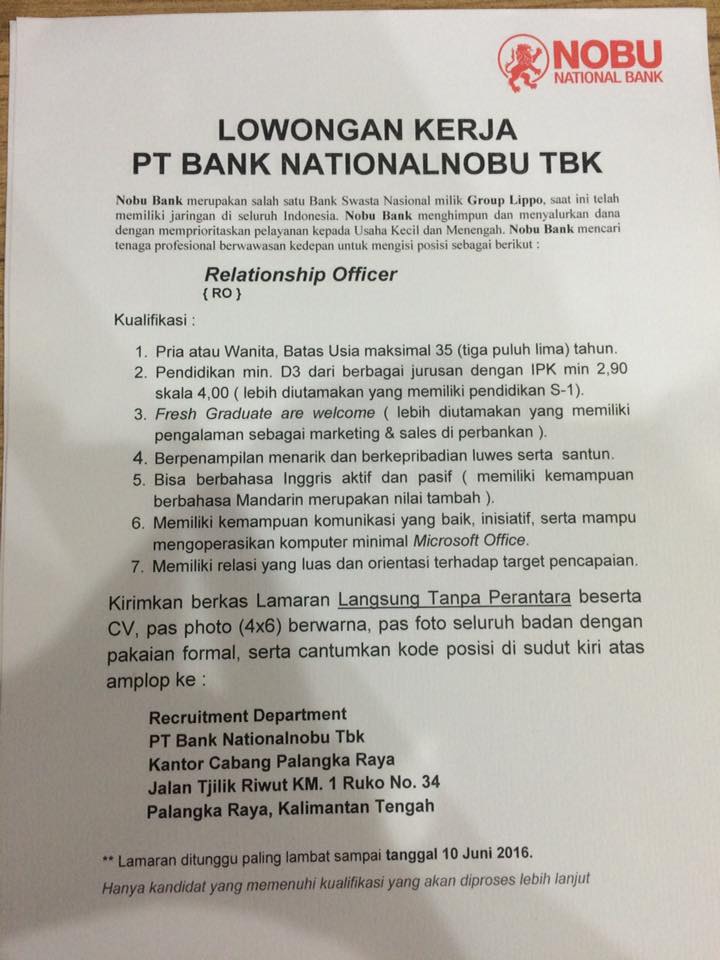 Lowongan Kerja Bank Nobu Zona Ilmu 2