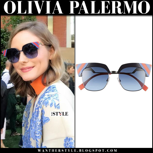 Olivia Palermo with blue striped Fendi sunglasses at Milan Fashion Week ~ I  want her style - What celebrities wore and where to buy it. Celebrity Style