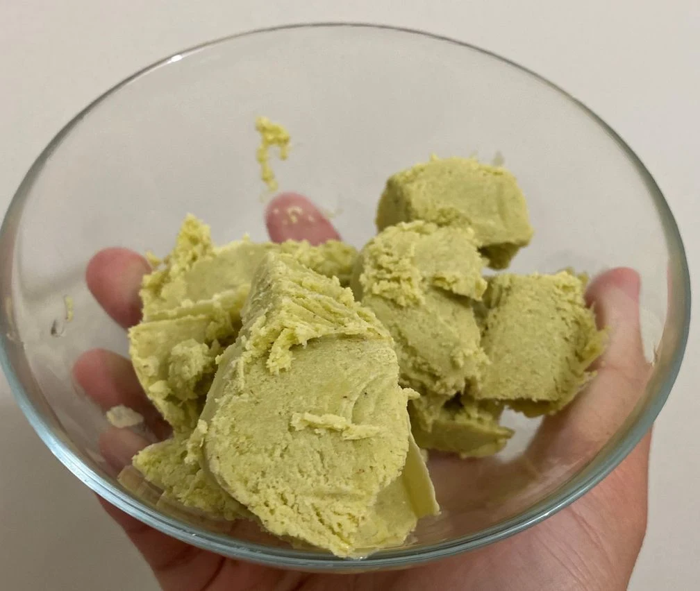 A bowl of cheesy avocado ice cream