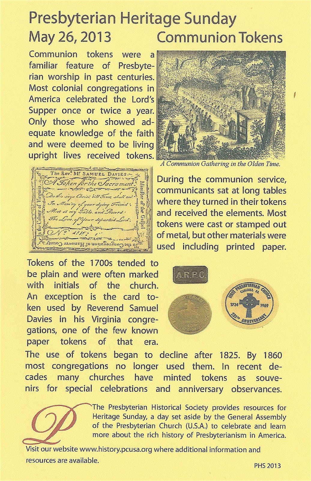 Collect Communion Tokens: Presbyterian Historical Society features ...