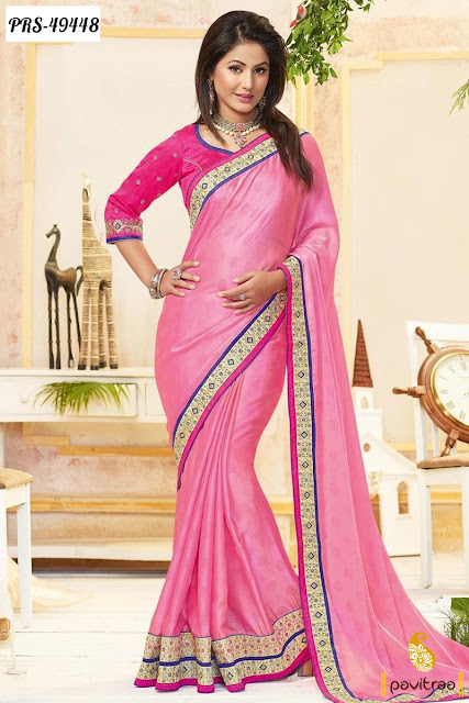 Akshra Hina Khan special pink georgette designer saree online shopping for wedding occasion at pavitraa.in