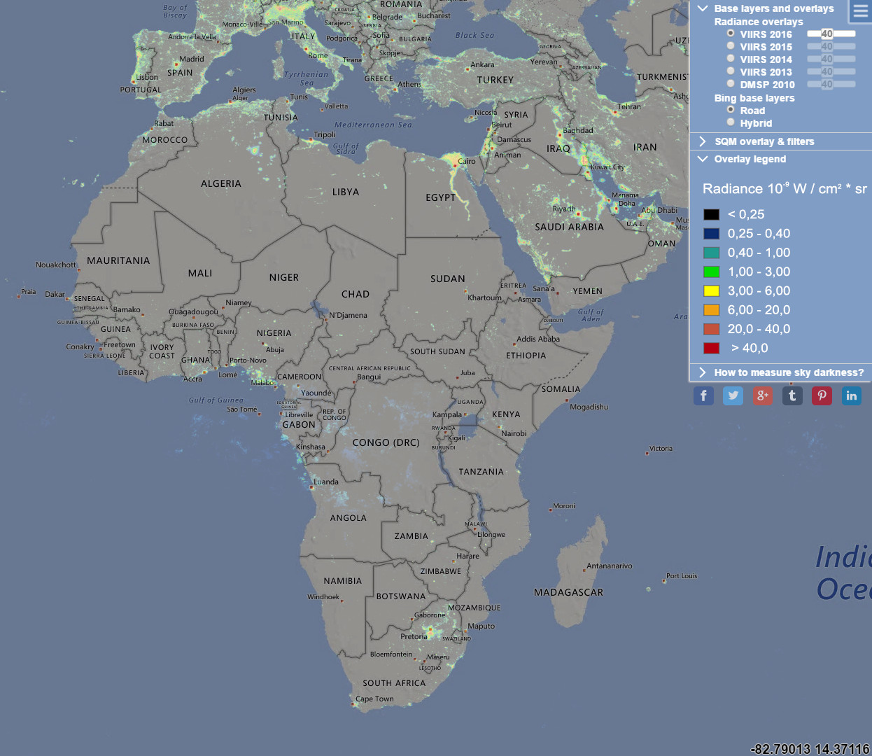 Ligth Polluton Map: Africa