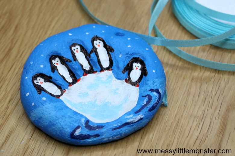 penguin handprint craft. Salt dough ornament
